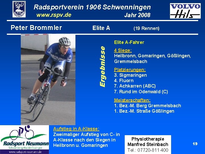 Radsportverein 1906 Schwenningen www. rspv. de Peter Brommler Jahr 2008 Elite A (19 Rennen)