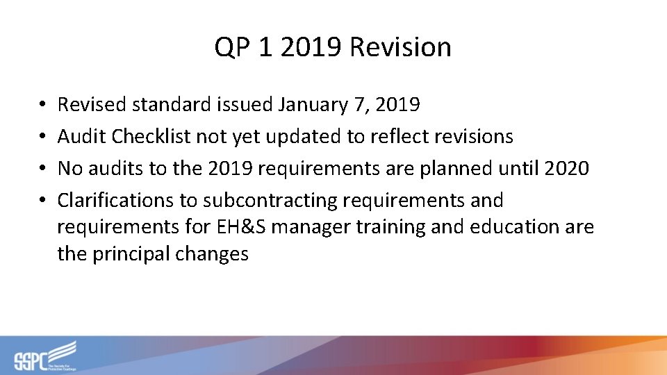 QP 1 2019 Revision • • Revised standard issued January 7, 2019 Audit Checklist