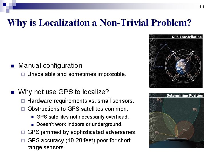 10 Why is Localization a Non-Trivial Problem? n Manual configuration ¨ n Unscalable and 10 Why is Localization a Non-Trivial Problem? n Manual configuration ¨ n Unscalable and