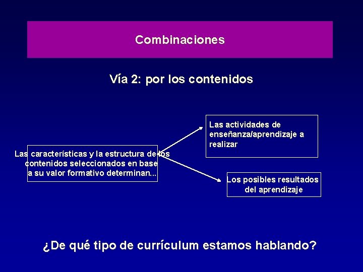 Combinaciones Vía 2: por los contenidos Las actividades de enseñanza/aprendizaje a realizar Las características