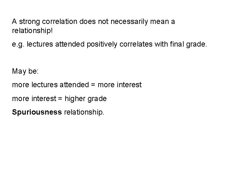 A strong correlation does not necessarily mean a relationship! e. g. lectures attended positively