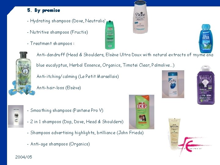 5. By promise - Hydrating shampoos (Dove, Neutralia) - Nutritive shampoos (Fructis) - Treatment