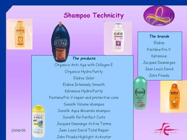 Shampoo Technicity The brands Elsève Pantène Pro V The products Organics Anti-Age with Collagen
