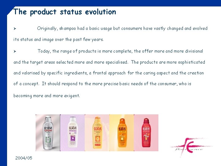 The product status evolution Ø Originally, shampoo had a basic usage but consumers have