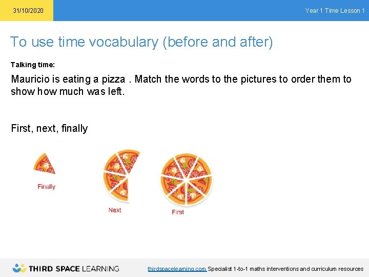 Year 1 Time Lesson 1 31/10/2020 To use time vocabulary (before and after) Talking