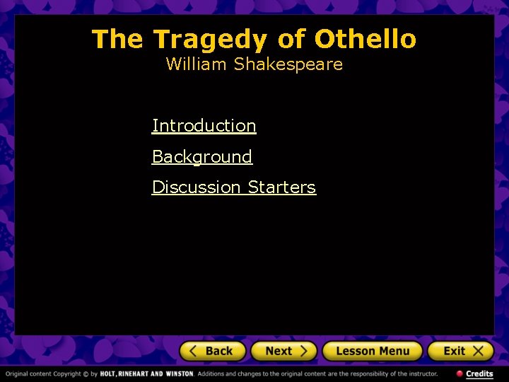 The Tragedy of Othello William Shakespeare Introduction Background Discussion Starters 