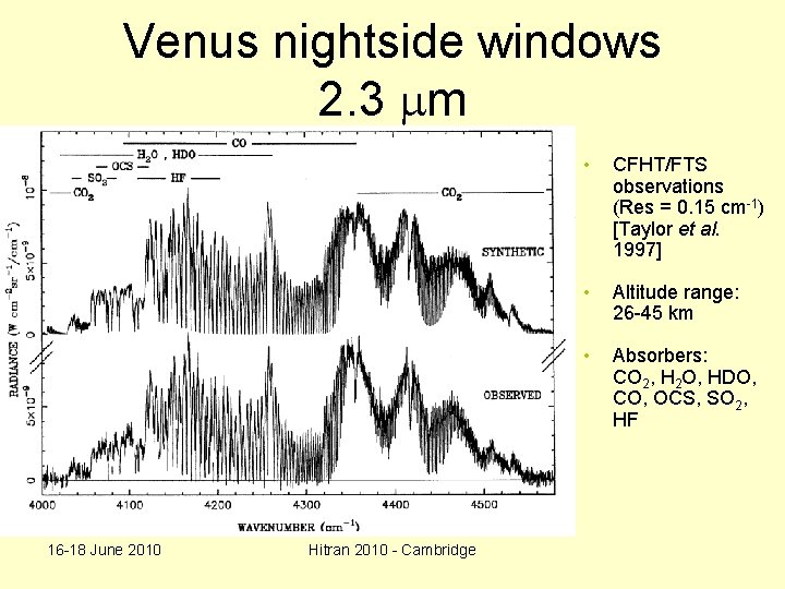 Venus nightside windows 2. 3 m CO 2 16 -18 June 2010 Hitran 2010