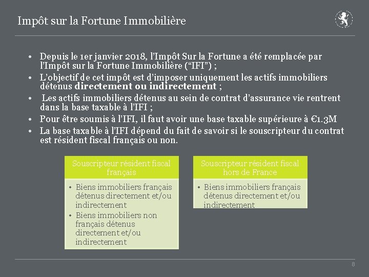 Impôt sur la Fortune Immobilière • Depuis le 1 er janvier 2018, l’Impôt Sur