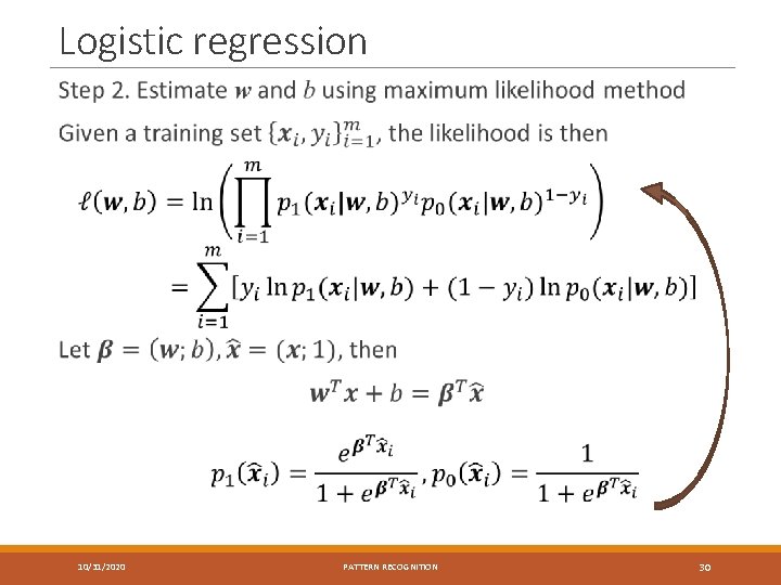Logistic regression 10/31/2020 PATTERN RECOGNITION 30 