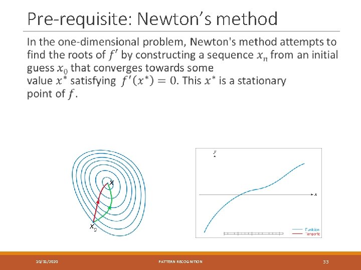 Pre-requisite: Newton’s method 10/31/2020 PATTERN RECOGNITION 33 