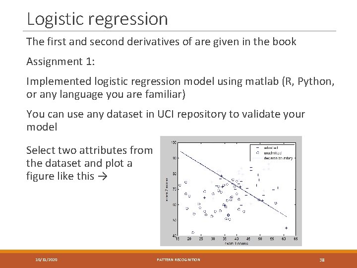 Logistic regression The first and second derivatives of are given in the book Assignment