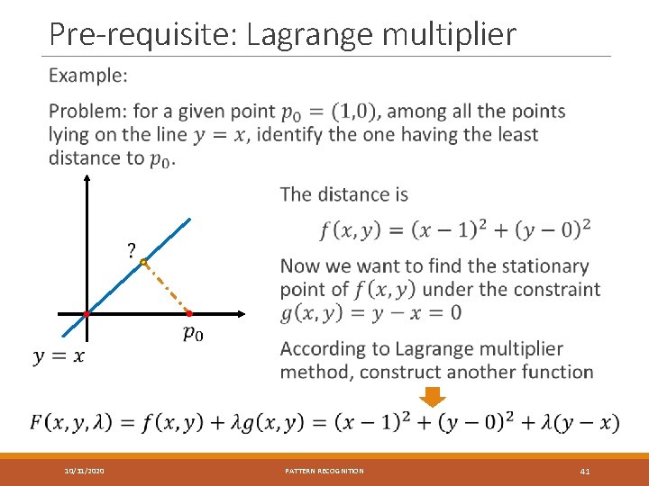Pre-requisite: Lagrange multiplier 10/31/2020 PATTERN RECOGNITION 41 