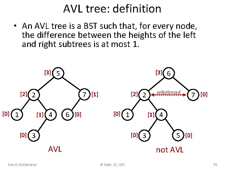 AVL tree: definition • An AVL tree is a BST such that, for every