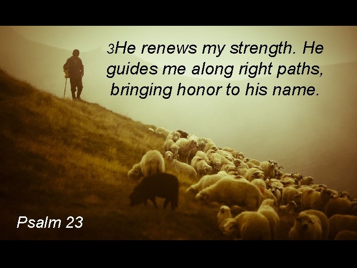 3 He renews my strength. He guides me along right paths, bringing honor to