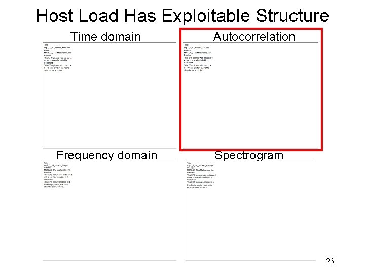 Host Load Has Exploitable Structure Time domain Frequency domain Autocorrelation Spectrogram 26 Host Load Has Exploitable Structure Time domain Frequency domain Autocorrelation Spectrogram 26