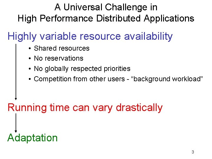A Universal Challenge in High Performance Distributed Applications Highly variable resource availability • • A Universal Challenge in High Performance Distributed Applications Highly variable resource availability • •