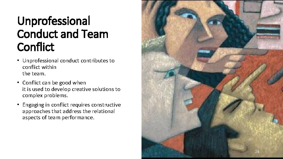 Unprofessional Conduct and Team Conflict • Unprofessional conduct contributes to conflict within the team.
