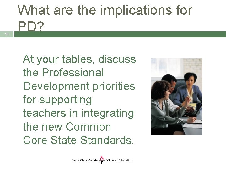 30 What are the implications for PD? At your tables, discuss the Professional Development