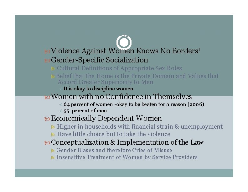 Reasons for Gender-Based Violence Against Women Knows No Borders! Gender-Specific Socialization Cultural Definitions of