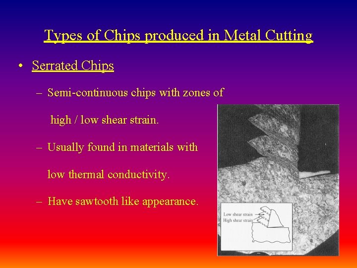 Types of Chips produced in Metal Cutting • Serrated Chips – Semi-continuous chips with Types of Chips produced in Metal Cutting • Serrated Chips – Semi-continuous chips with