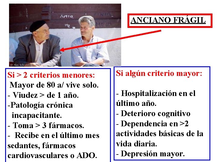 ANCIANO FRÁGIL Si > 2 criterios menores: Mayor de 80 a/ vive solo. -