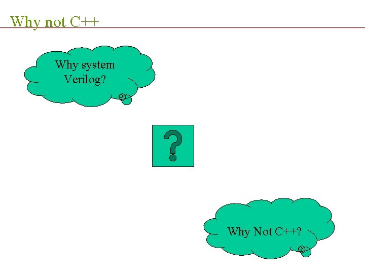 Why not C++ Why system Verilog? Why Not C++? 