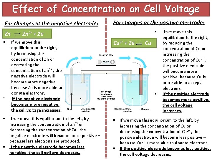 Effect of Concentration on Cell Voltage For changes at the negative electrode: Zn §