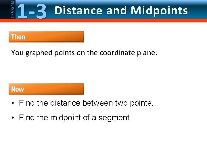 LESSON 1 -3 Distance and Midpoints You graphed points on the coordinate plane. •