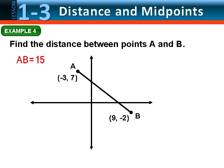 LESSON 1 -3 Distance and Midpoints EXAMPLE 4 Find the distance between points A