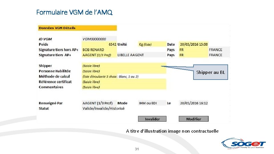 Formulaire VGM de l’AMQ Shipper au BL A titre d’illustration image non contractuelle 31