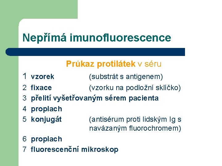 Nepřímá imunofluorescence Průkaz protilátek v séru 1 vzorek 2 3 4 5 6 7