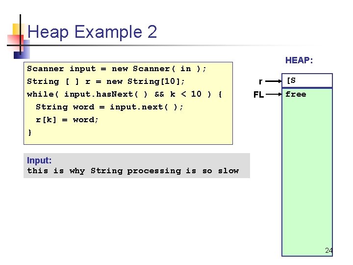 Heap Example 2 Scanner input = new Scanner( in ); String [ ] r