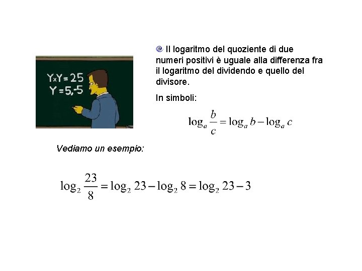  Il logaritmo del quoziente di due numeri positivi è uguale alla differenza fra