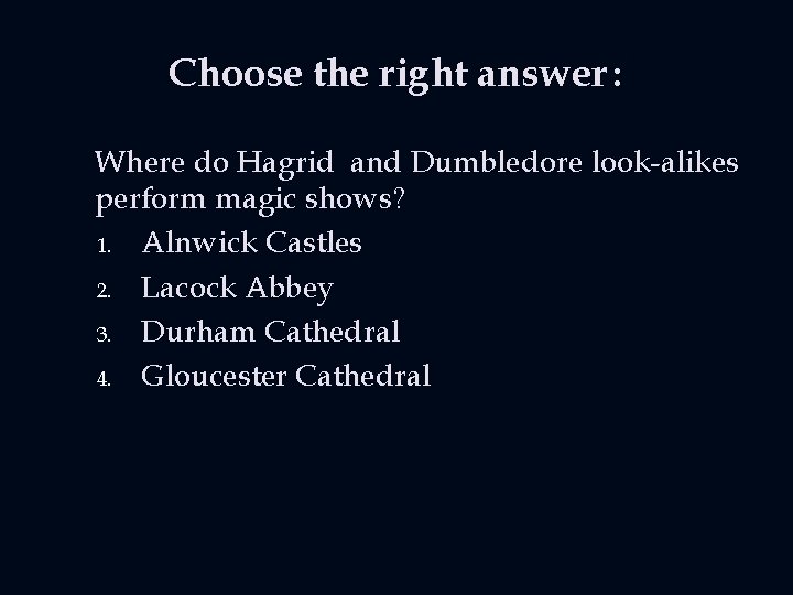 Choose the right answer : Where do Hagrid and Dumbledore look-alikes perform magic shows?