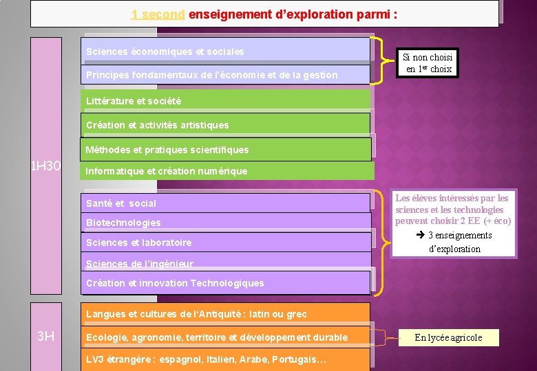 1 second enseignement d’exploration parmi : Sciences économiques et sociales Principes fondamentaux de l’économie