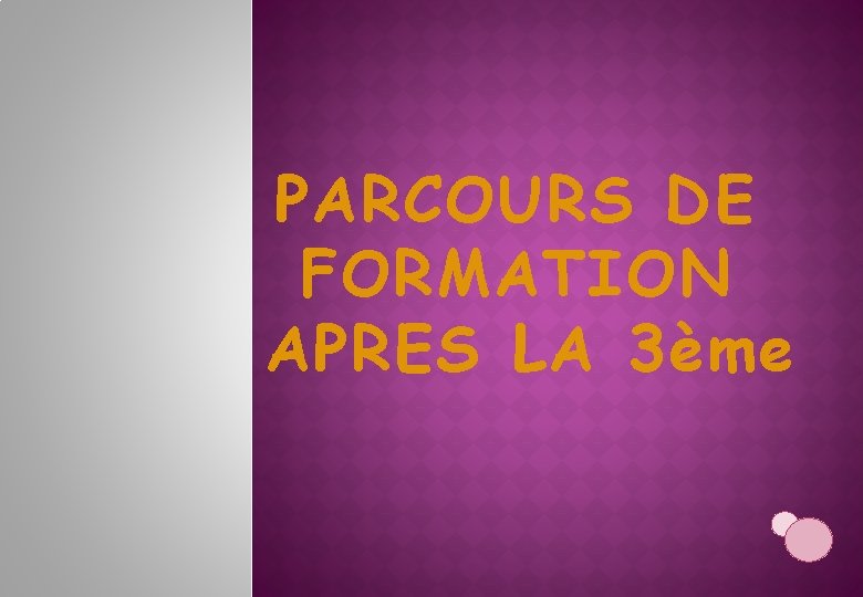 PARCOURS DE FORMATION APRES LA 3ème 