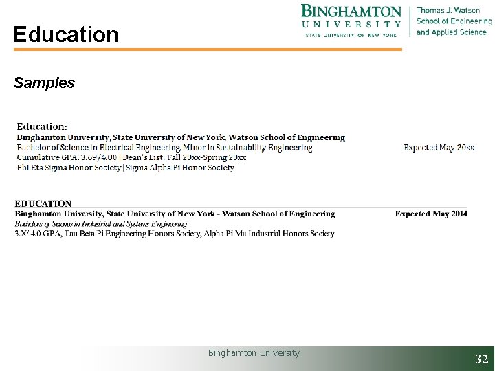 Education Samples Binghamton University 32 