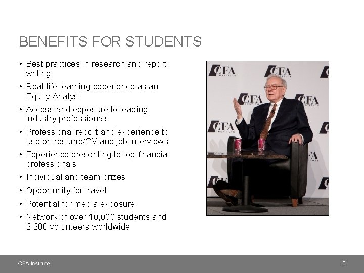 BENEFITS FOR STUDENTS • Best practices in research and report writing • Real-life learning