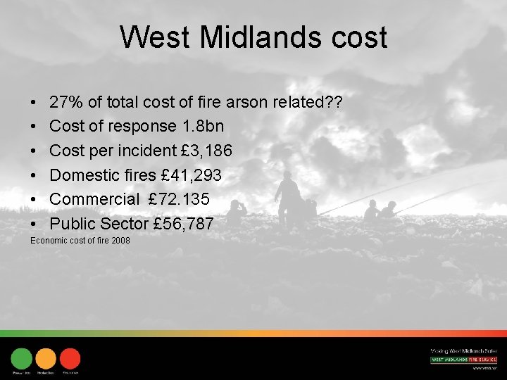 West Midlands cost • • • 27% of total cost of fire arson related?
