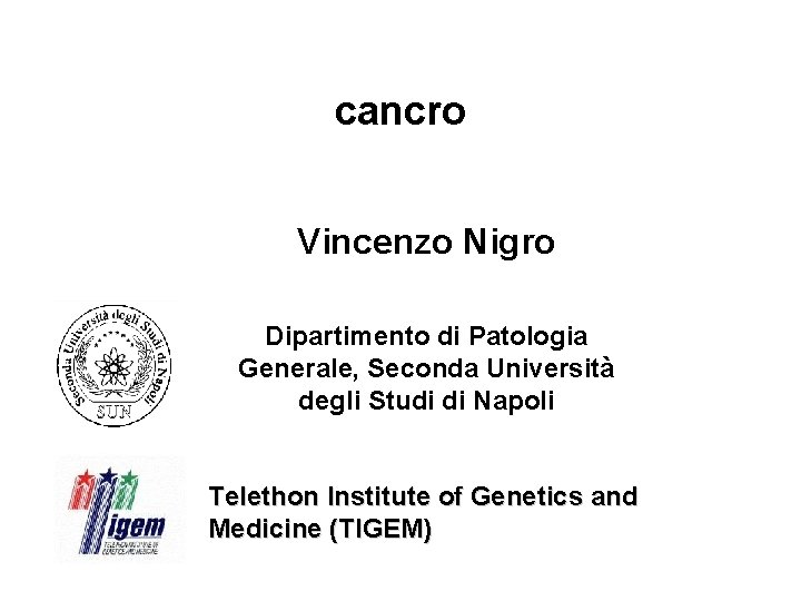 cancro Vincenzo Nigro Dipartimento di Patologia Generale, Seconda Università degli Studi di Napoli Telethon