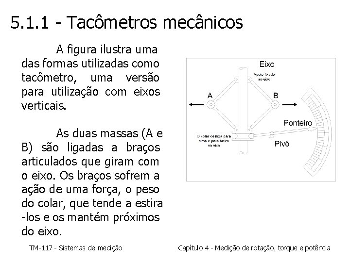 5. 1. 1 - Tacômetros mecânicos A figura ilustra uma das formas utilizadas como