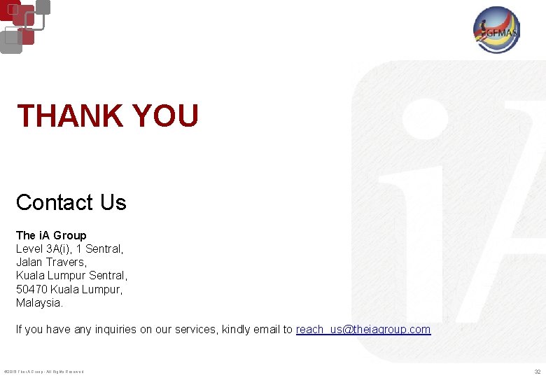 THANK YOU Contact Us The i. A Group Level 3 A(i), 1 Sentral, Jalan