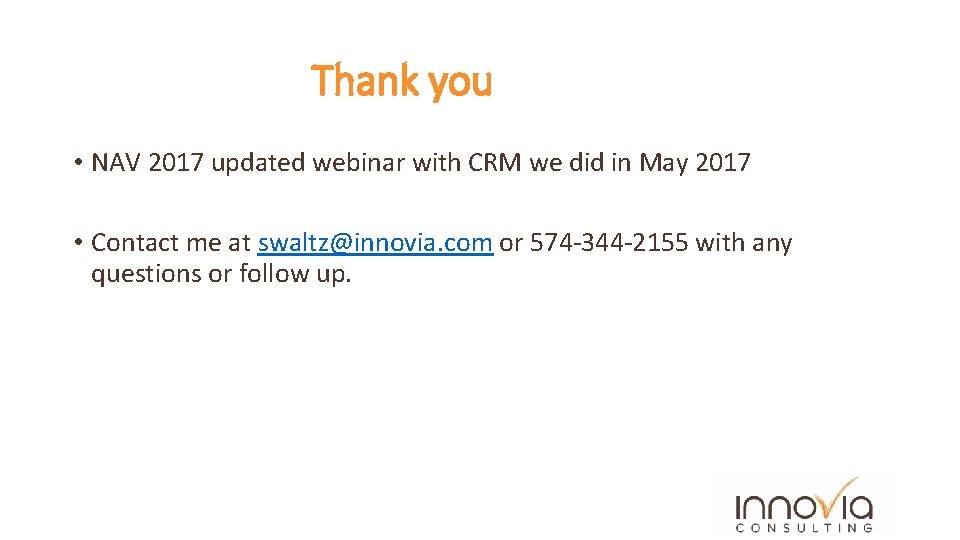 Thank you • NAV 2017 updated webinar with CRM we did in May 2017