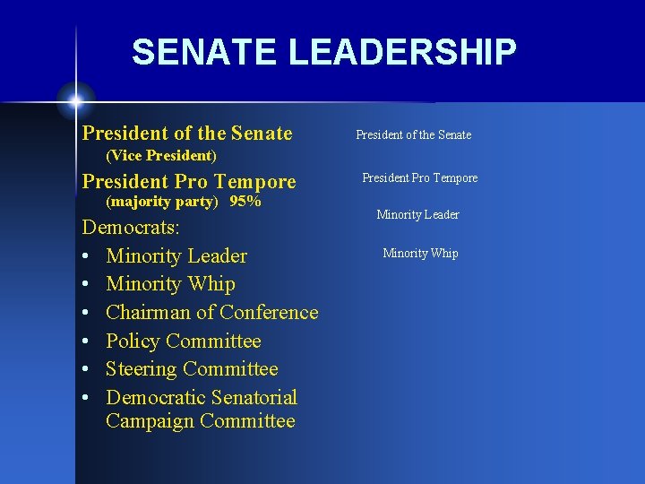 SENATE LEADERSHIP President of the Senate (Vice President) President Pro Tempore (majority party) 95%