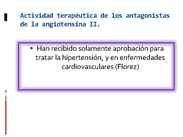 Actividad terapéutica de los antagonistas de la angiotensina II. Han recibido solamente aprobación para