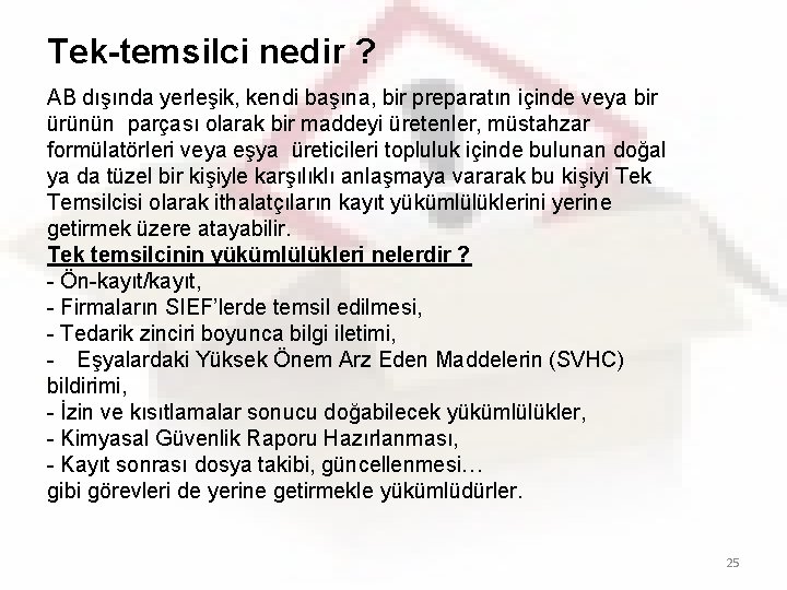 Tek-temsilci nedir ? AB dışında yerleşik, kendi başına, bir preparatın içinde veya bir ürünün