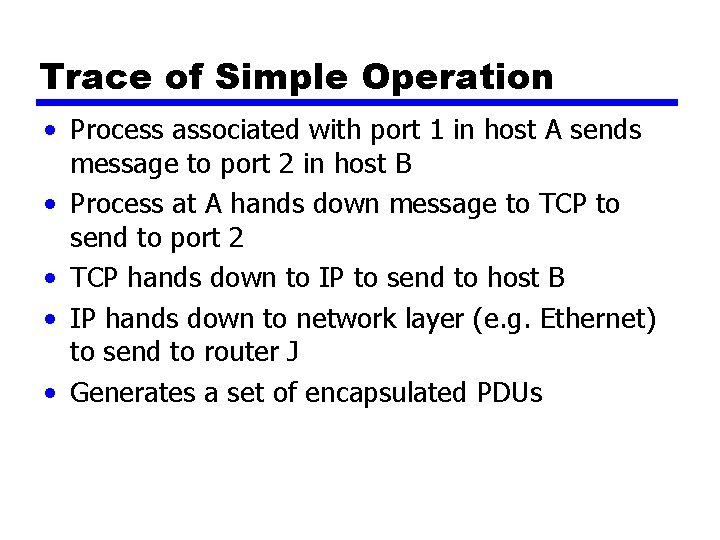 Trace of Simple Operation • Process associated with port 1 in host A sends Trace of Simple Operation • Process associated with port 1 in host A sends