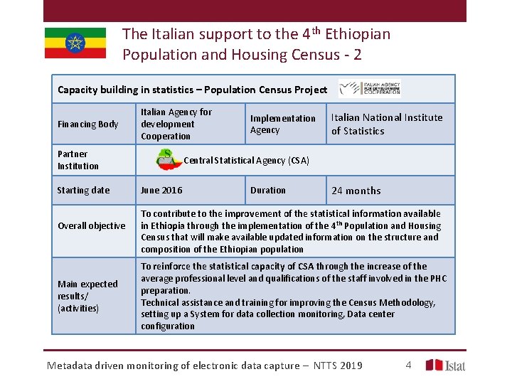 The Italian support to the 4 th Ethiopian Population and Housing Census - 2