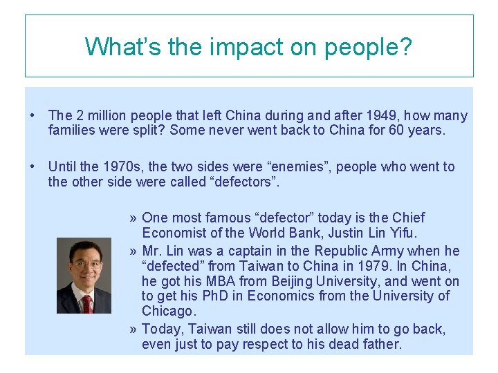 What’s the impact on people? • The 2 million people that left China during