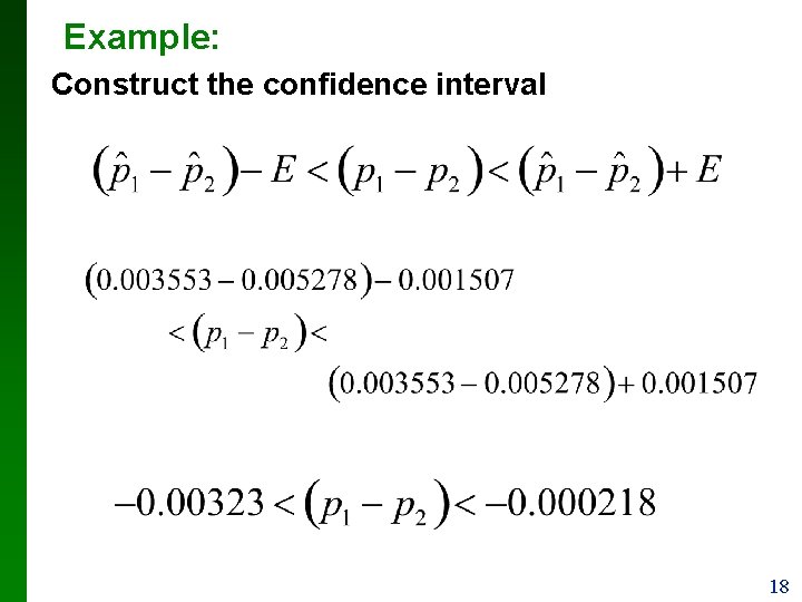 Example: Construct the confidence interval 18 